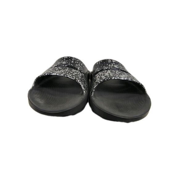 OOFOS Ooahh Slide Luxe Sandals Mens 8 Womens 10 Gray Speckles Recovery Cushioned